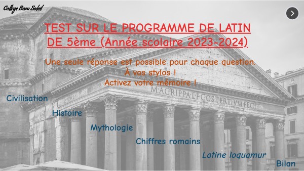 Test programme latin 5ème 2023-2024