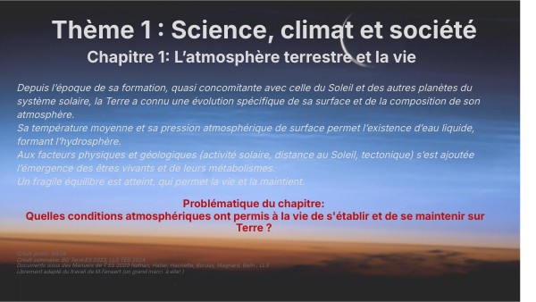 Copie BD T ES T1 Chap 1 Atmosphère terrestre et vie