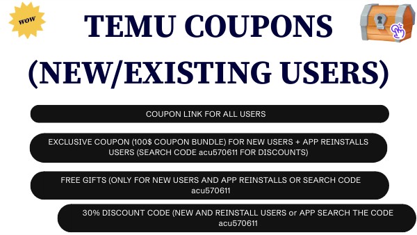 Temu Coupon Code Bundles 2024 - new / existing users 100$ off, 30 off