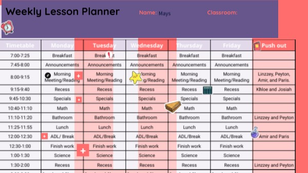 Weekly lesson planner