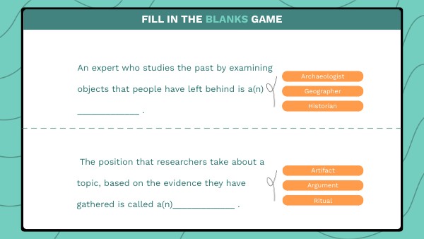Investigating the Past Through Inquiry Vocab Game | Genially