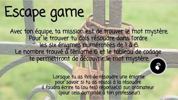 Enigme 3 - Escape game 6ème