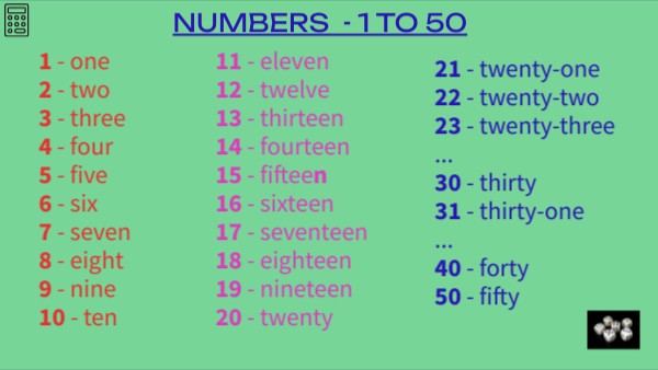 NUMBERS 1 to 50 | Genially