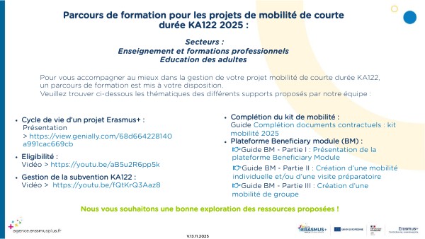 Parcours de formations EFP/EA 2025 KA122 | Genially