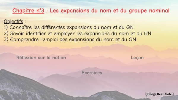 Chapitre n°3 - Les expansions du nom et du GN - Français 4ème | Genially