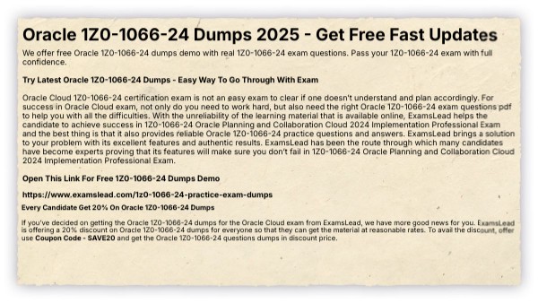 Oracle 1Z0 1066 24 Dumps 2025 Get Free Fast Updates Oracle 1Z0 1066 24 Dumps 2025 Get Free Fast Updates