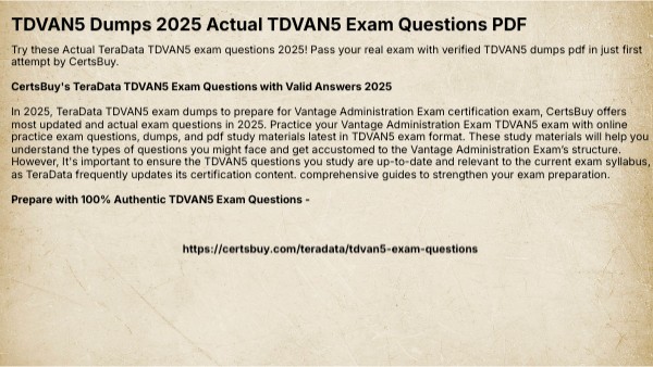 TDVAN5 Dumps 2025 Actual TDVAN5 Exam Questions PDF TDVAN5 Dumps 2025 Actual TDVAN5 Exam Questions PDF