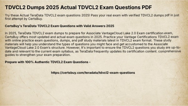 TDVCL2 Dumps 2025 Actual TDVCL2 Exam Questions PDF TDVCL2 Dumps 2025 Actual TDVCL2 Exam Questions PDF