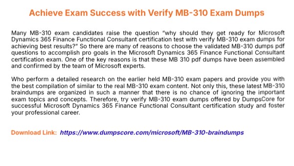 Achieve Exam Success with Verify MB 310 Exam Dumps Achieve Exam Success with Verify MB 310 Exam Dumps