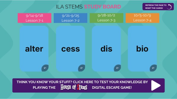Word Stems: interactive Study Board