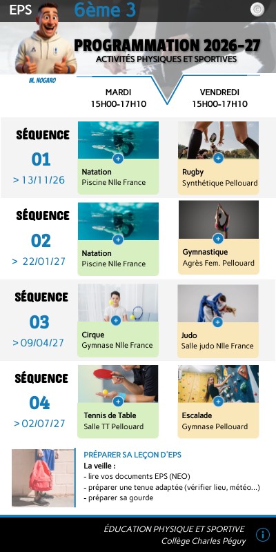 Programme APSA 6ème3 -2026 | Genially