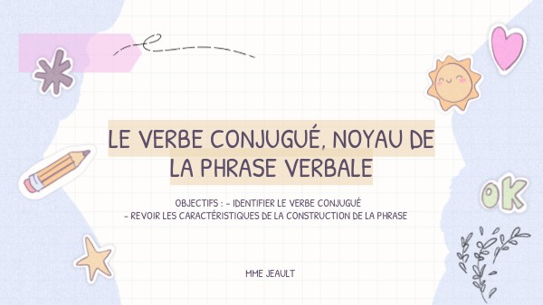 Le verbe conjugué, noyau de la phrase verbale | Genially