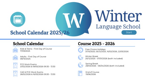 Winter Language School Calendar 2025/26 | Genially