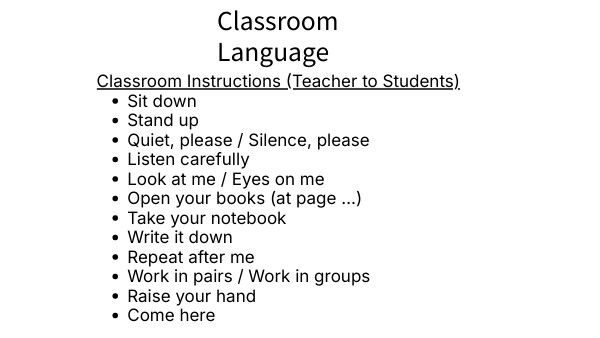 Classroom language | Genially