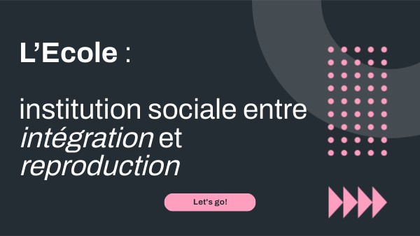 L’Ecole : institution sociale entre intégration et reproduction | Genially