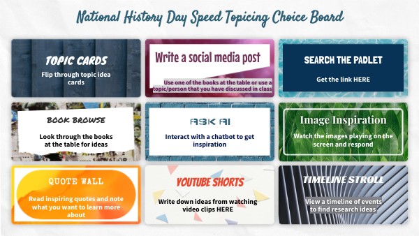 NHD Choice Board Speed-topicing | Genially