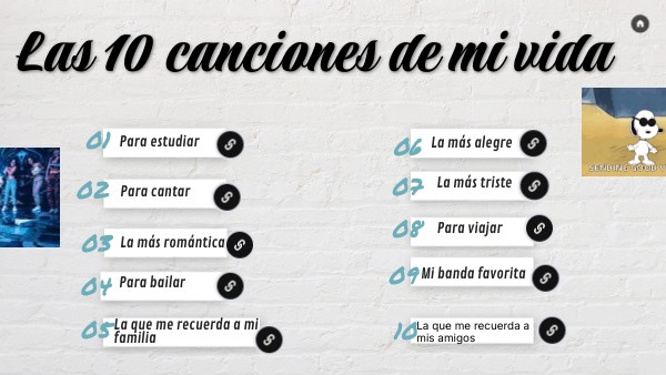 Las 10 canciones de mi vida | Genially
