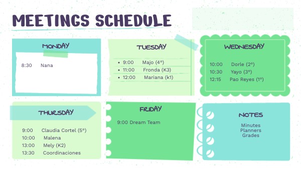 25-26 meetings schedule | Genially