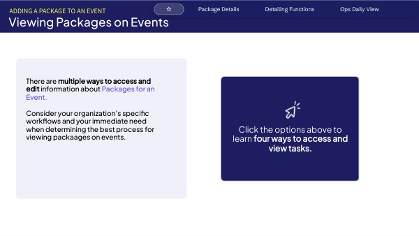 Viewing Packages on an Event | Genially