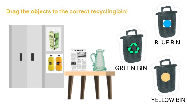 Drag the objects to the correct recycling bin! | Genially