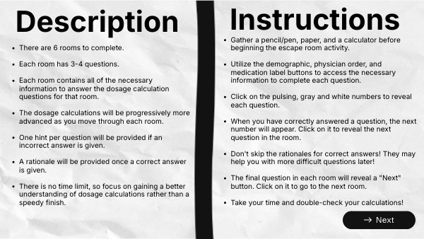 Dosage Calculation Escape Room | Genially